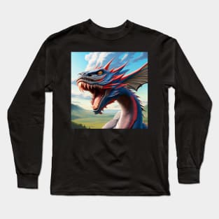 Blue and Red Spiny Dragon with White Belly Long Sleeve T-Shirt